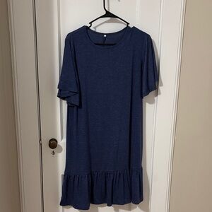 Navy Blue Ruffle Hem Dress